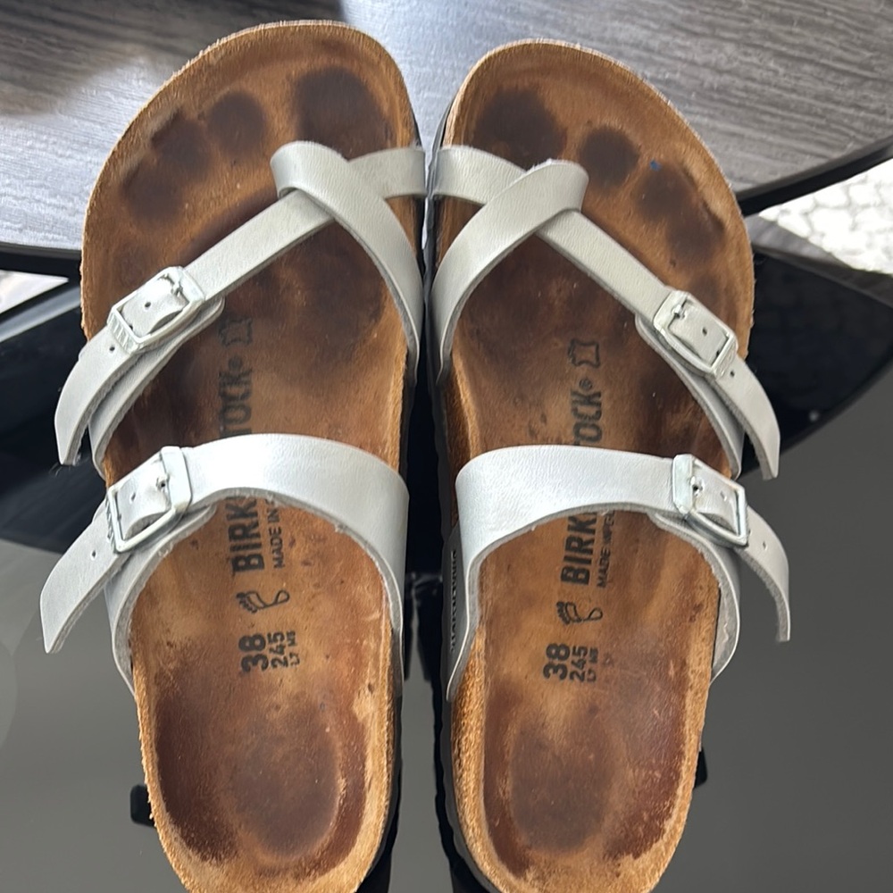 Birkenstock Silver Miyari Leather Sandals